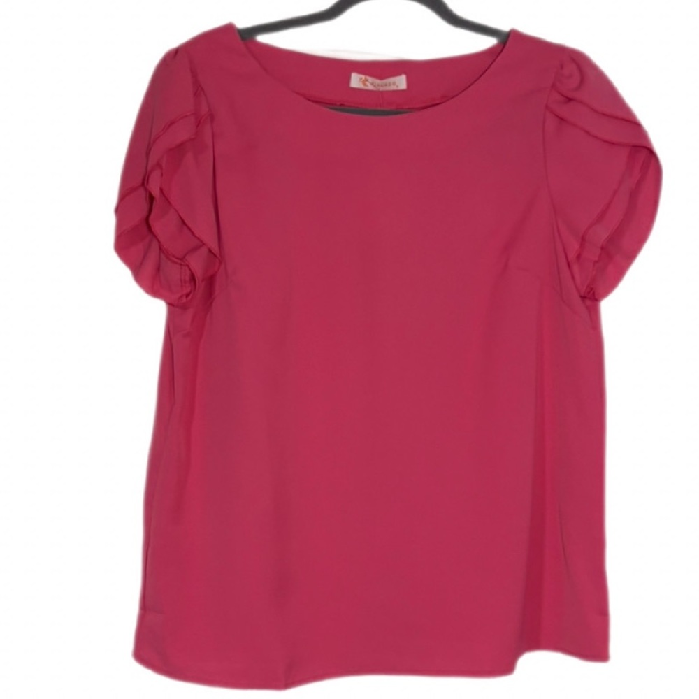 NWT Kirundo Fuchsia Puff Sleeve Blouse Short Tulip Sleeve Top Size Small